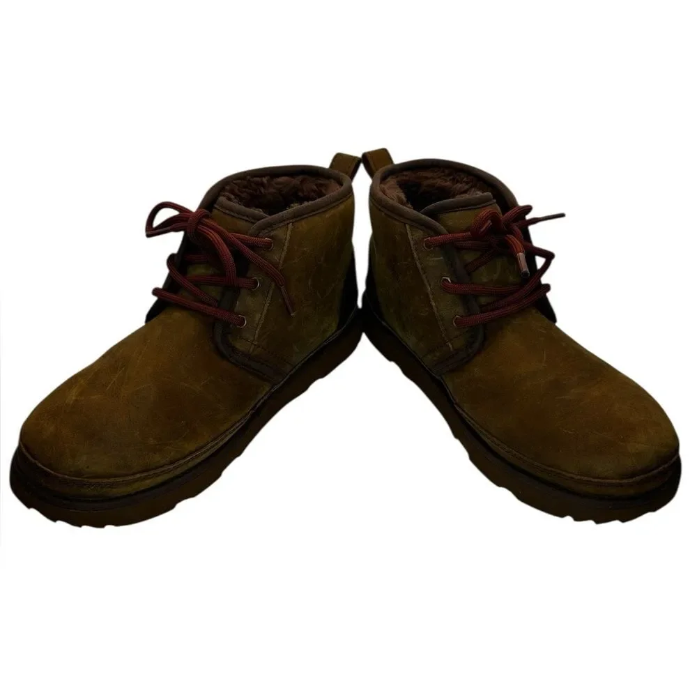 UGG Neumel Leather Boots Youth US 4 Brown Shearling Lined Lace Up